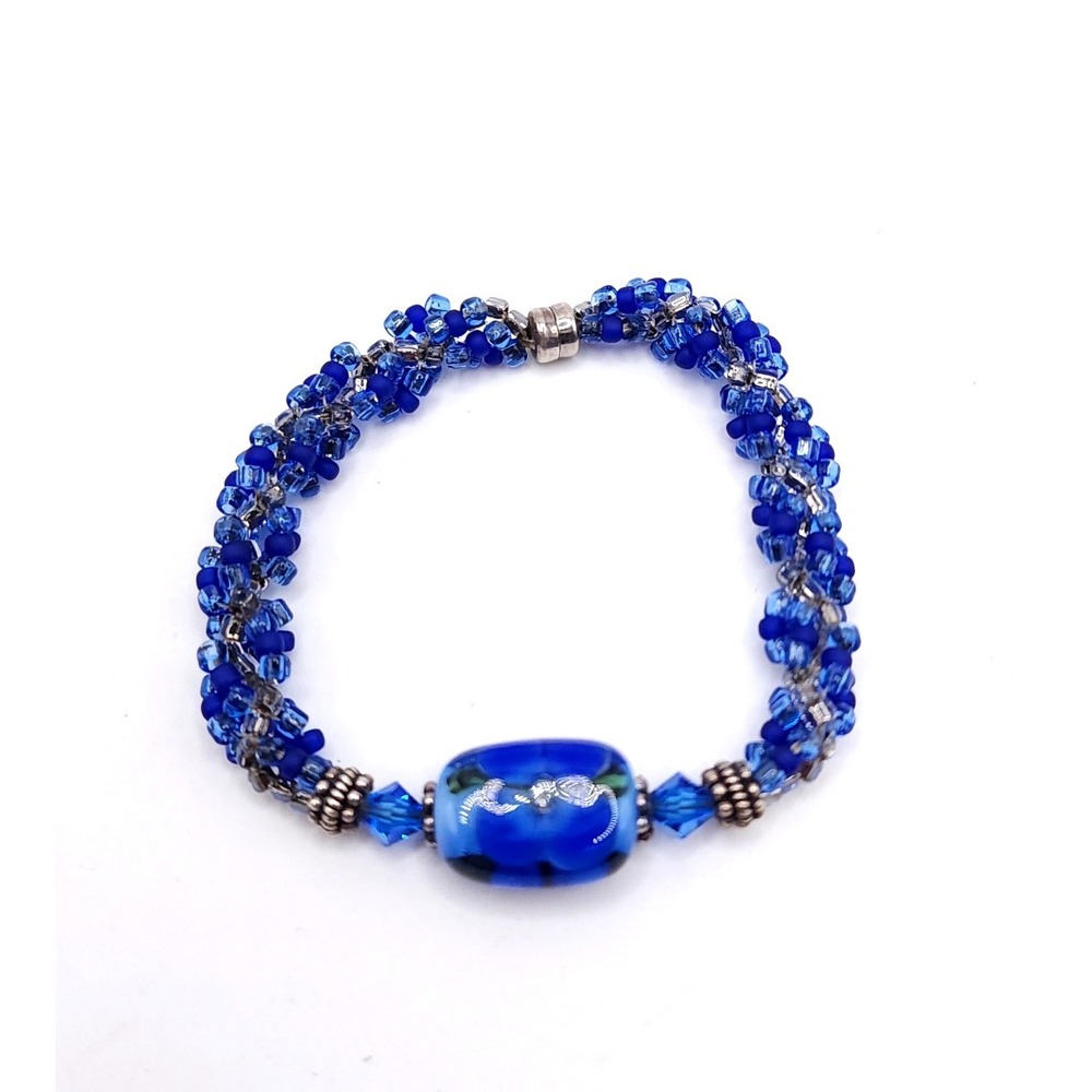 Cobalt Blue Lampwork Glass Bracelet 7in